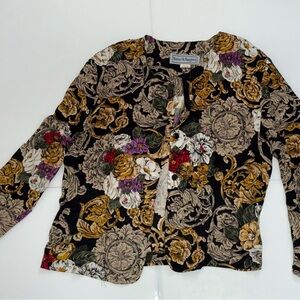 Norton McNaughton Black Jacket with Gold and Purple Floral Design